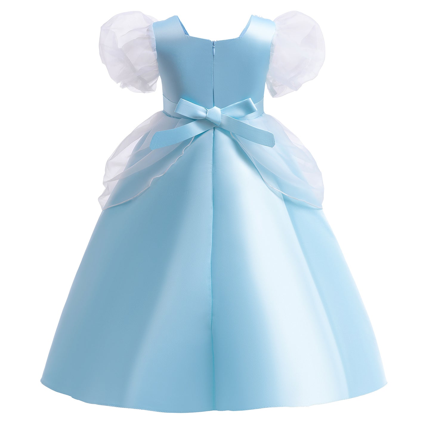 Toddler Baby Girls Princess Dress Bubble Sleeve Round Neck Embroidery Dress 1PCS Princess Dress Blue Z838