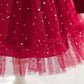 Toddler Baby Girls Princess Dress Star Print Sequins long Sleeve Round Neck Gauze Dress 1PCS Princess Dress Red C888