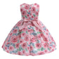 Princess Dress For Girls Rose Print Sleeveless Pearl Summer Performance Dress One Piece Party Dress Pink ZT-8566