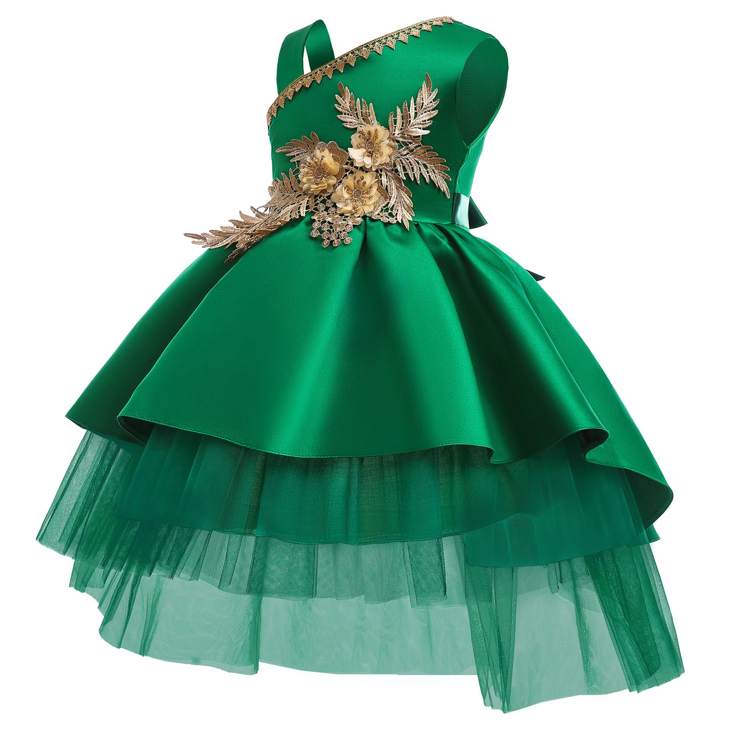 Toddler Baby Girls Princess Dress Embroidery One Shoulder Puffy Dress 1PCS Princess Dress Green 8428