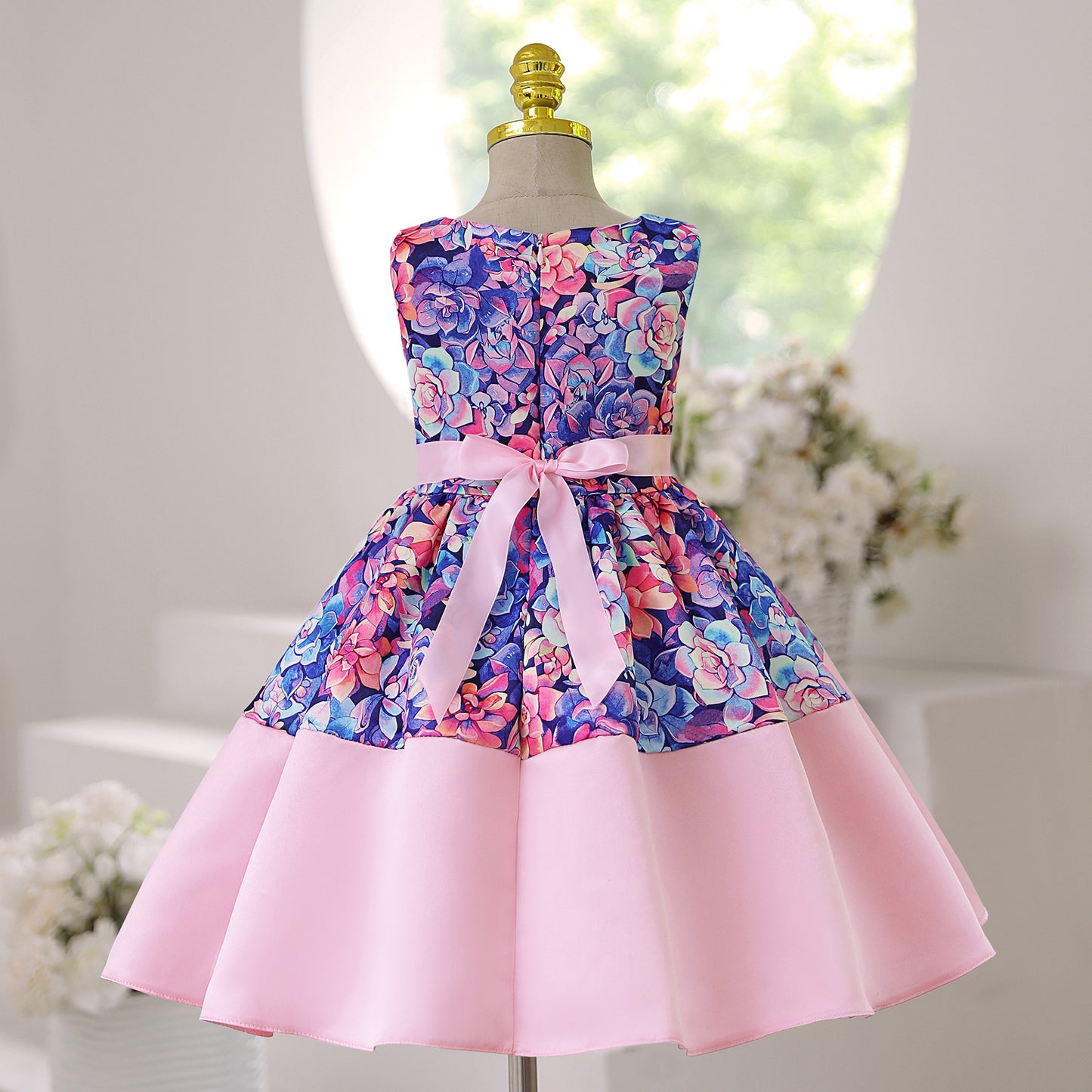 KID FASHION Baby Girls Princess Dress Floral Bow Sleeveless Party One Piece Performance Dress 8042