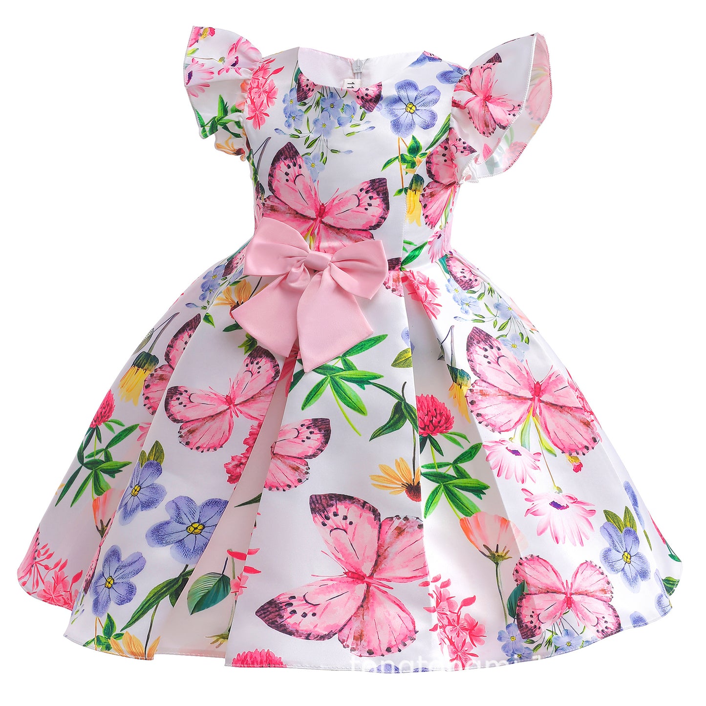 Princess Dress For Girls Butterfly Floral Bow Ruffle Sleeve Dress One Piece Party Dress Pink ZT-8562