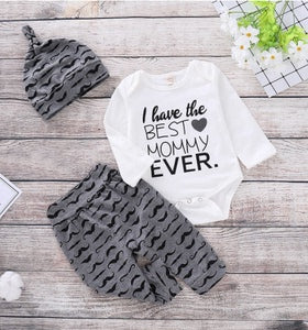 Baby Clothes Baby Romper Text Print Hoodie 3PCS Long Sleeve Trousers Suit Hat Included 192283