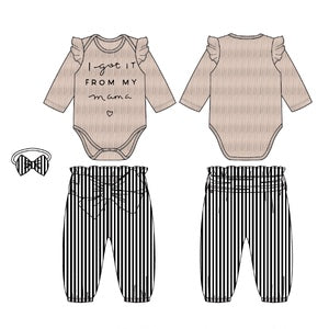 Baby Girls Outfits Khaki Color Romper Top Text Print Pants Headband 3Pcs Winter Clothes Set VS32106027-2