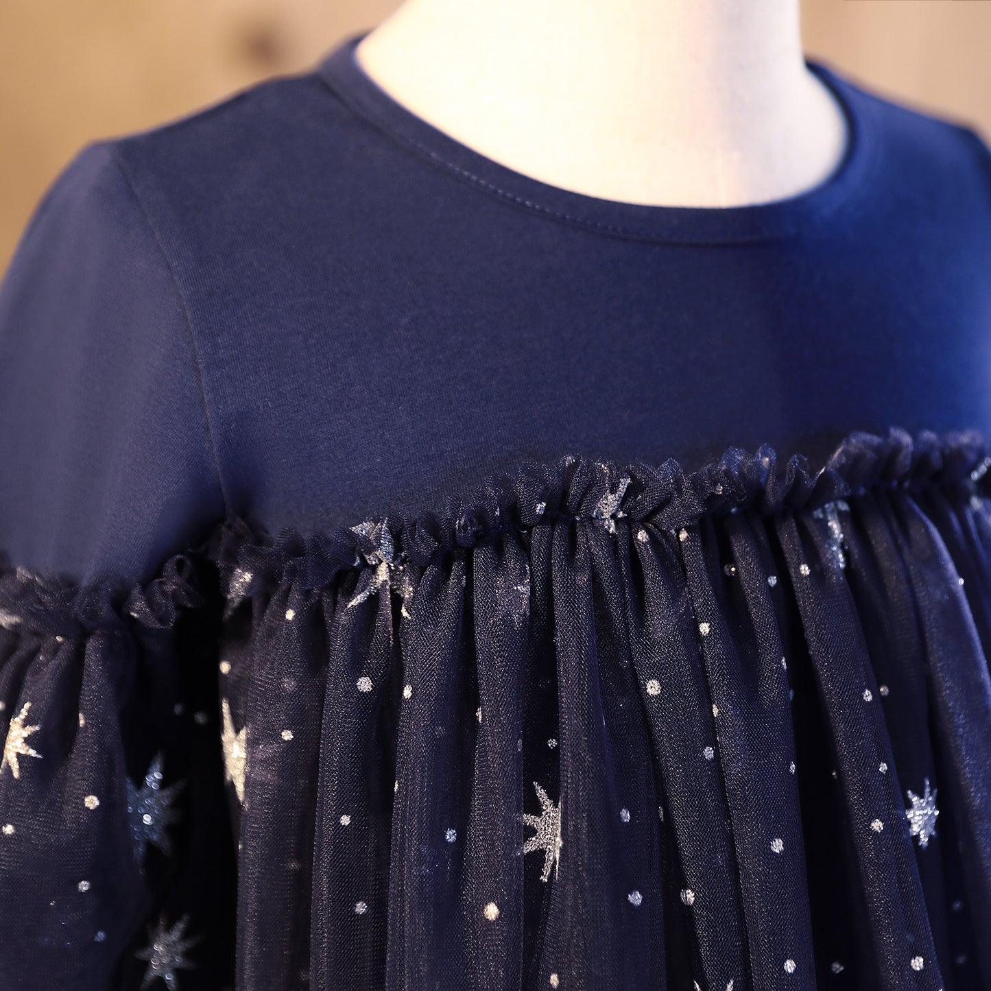 Kids Fashion Princess Dress Girls Star Sequins Long Sleeve Winter Gauze Performance Dress One Piece Party Dress C875