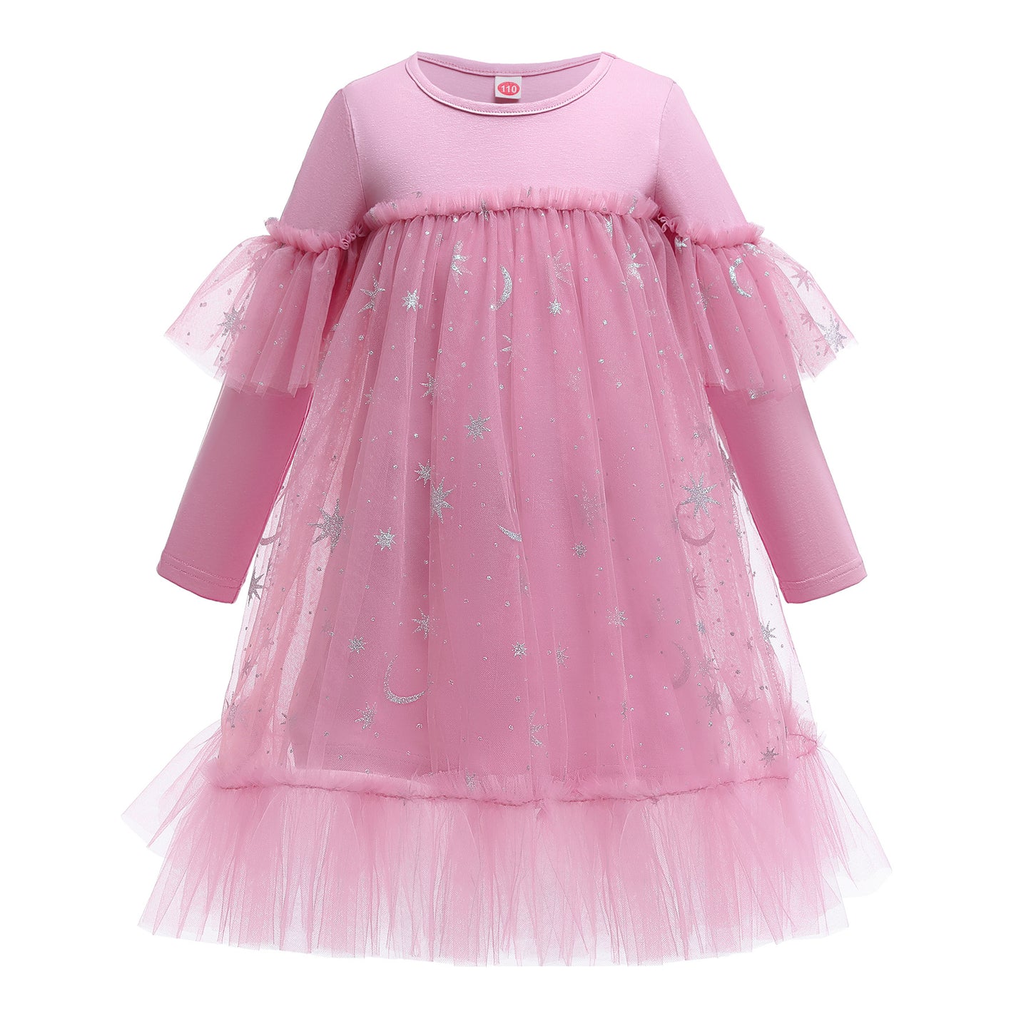Kids Fashion Princess Dress Girls Star Sequins Long Sleeve Winter Gauze Performance Dress One Piece Party Dress C875