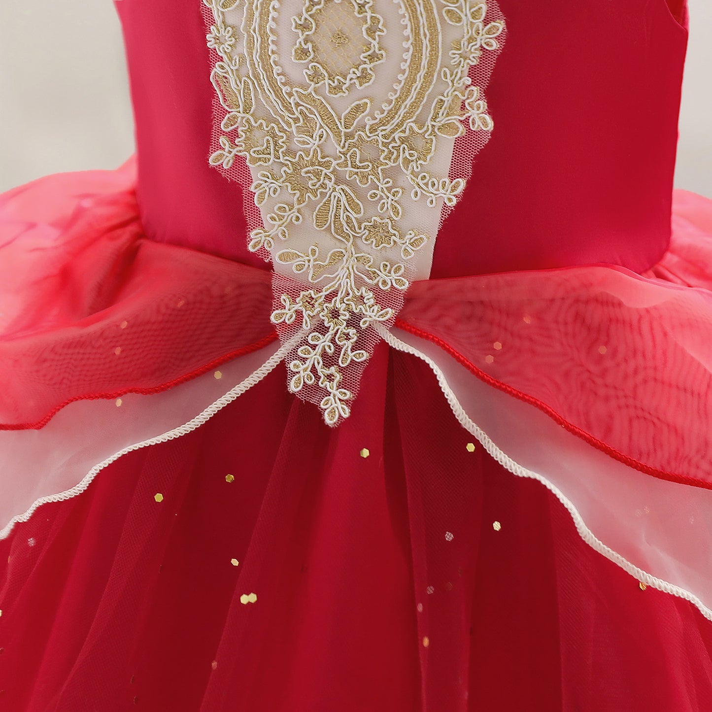 Princess Dress Embroidery Ruffle Sleeve Gauze Dress 1PCS Princess Dress Red 8432
