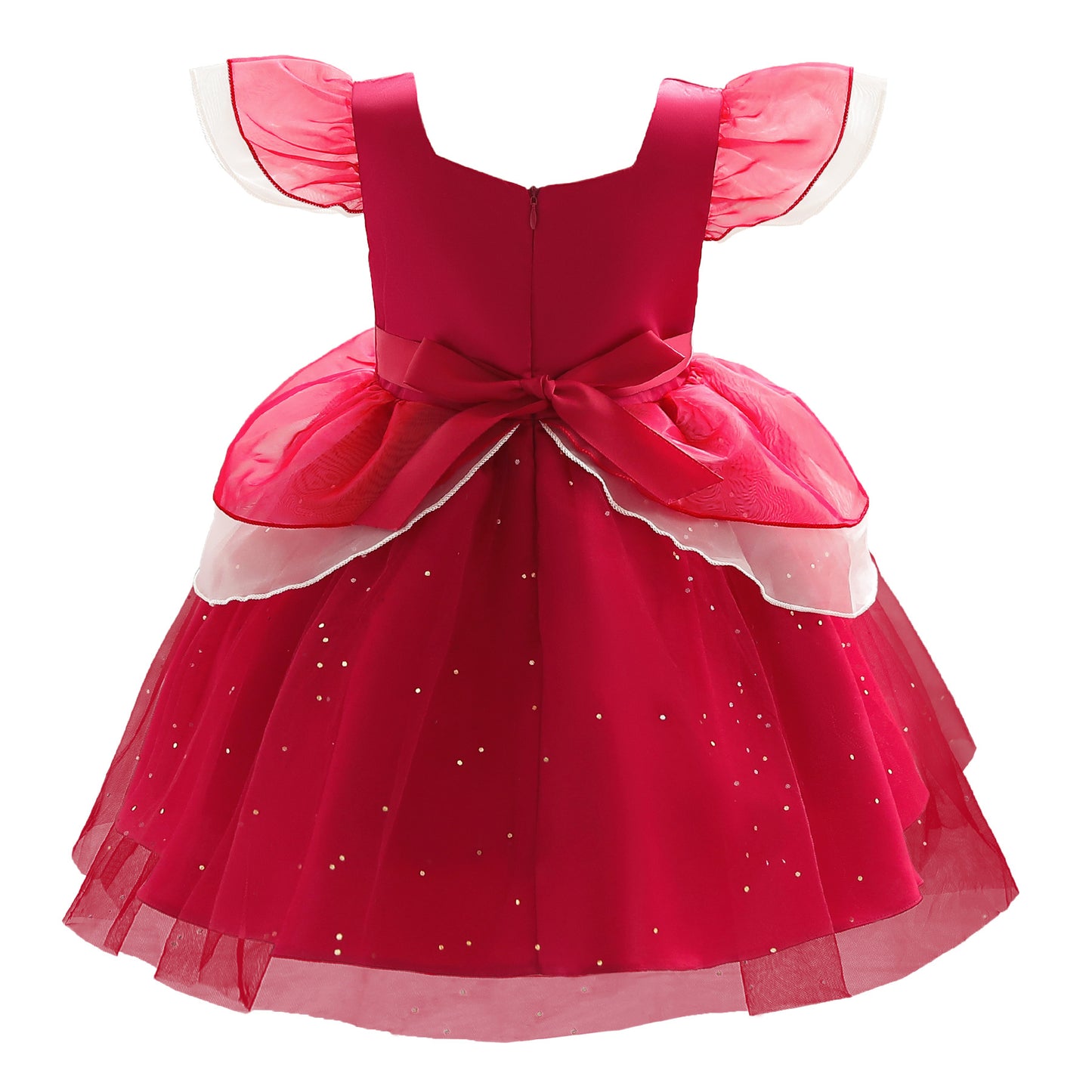 Princess Dress Embroidery Ruffle Sleeve Gauze Dress 1PCS Princess Dress Red 8432