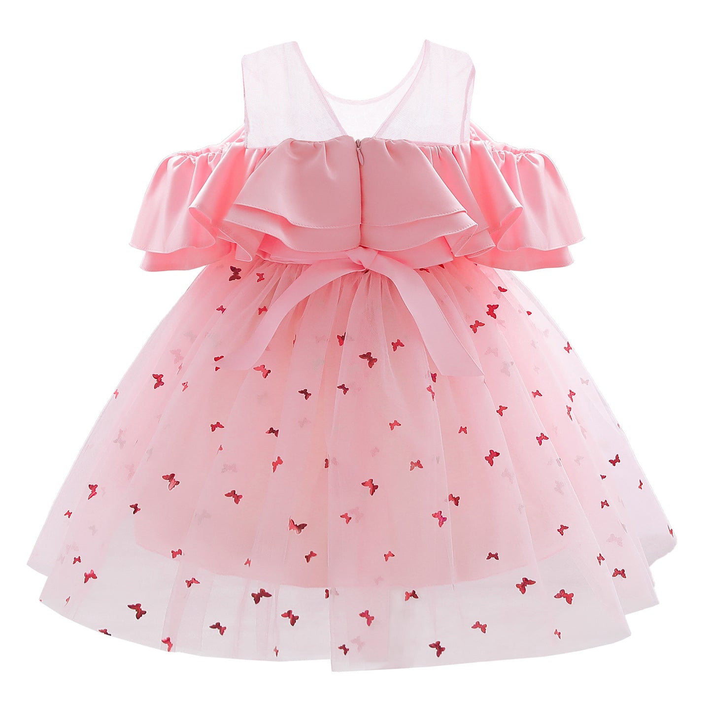 KIDS FASHION Baby Girls Princess Dress Summer Sequin Off The Shoulder Puffy Gauze One Piece Party Dress Pink 8439