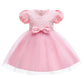 Girls Dress New Short Sleeve Children's Wear Birthday Princess Dress Puff Sleeve Mesh Dress2359