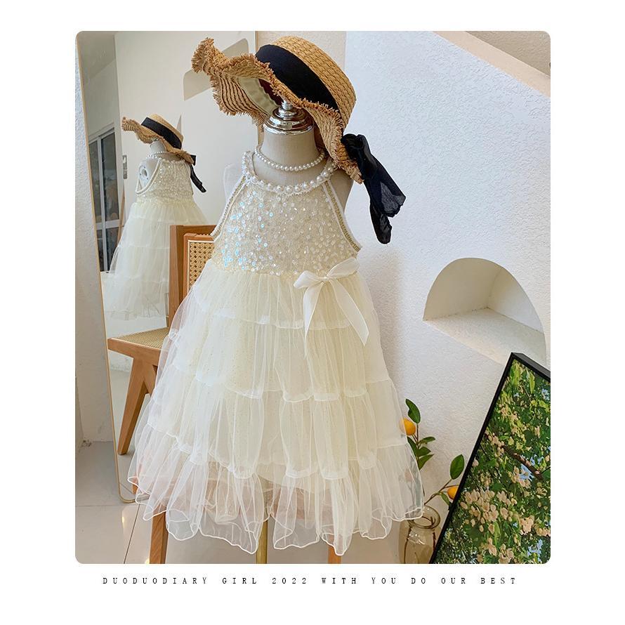 Kids Fashion Girls' Dress Summer Sleeveless Strap Dress Princess Dress White 22X074