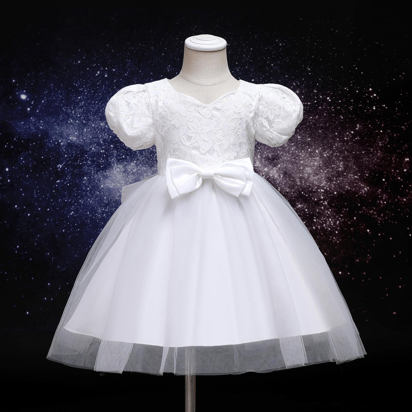 Girls Dress New Short Sleeve Children's Wear Birthday Princess Dress Puff Sleeve Mesh Dress2359