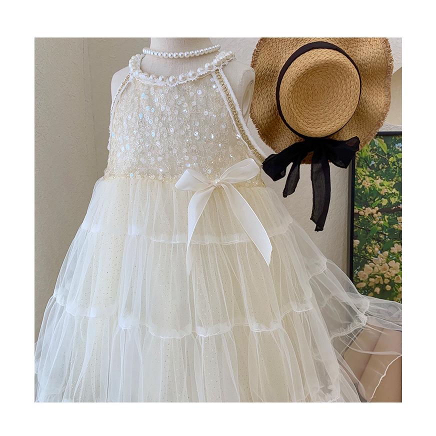 Kids Fashion Girls' Dress Summer Sleeveless Strap Dress Princess Dress White 22X074