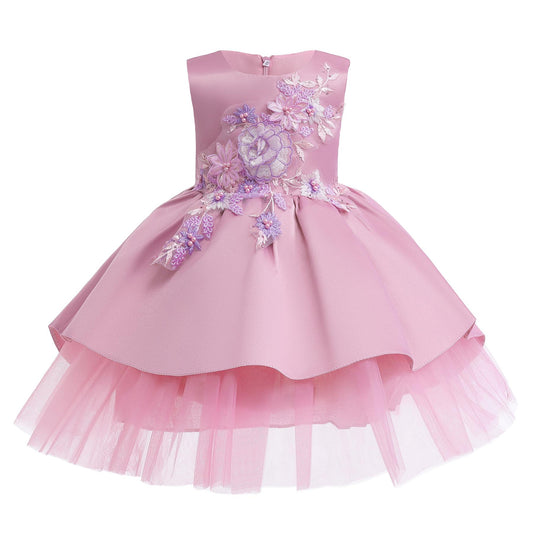 Toddler Baby Girls Princess Dress Embroidery Sleeveless Round Neck Puffy Dress 1PCS Princess Dress Pink 8422